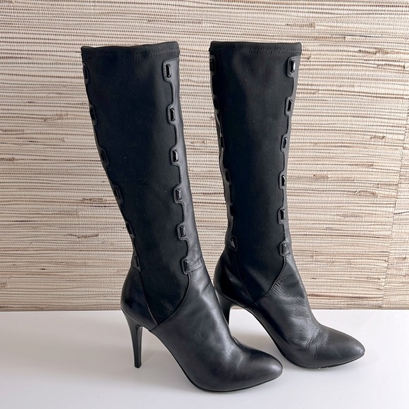 Y2K B Makowsky Jeweled Stretch Leather Knee High Black Vintage Boots Womens 8.5 - Picture 8 of 17